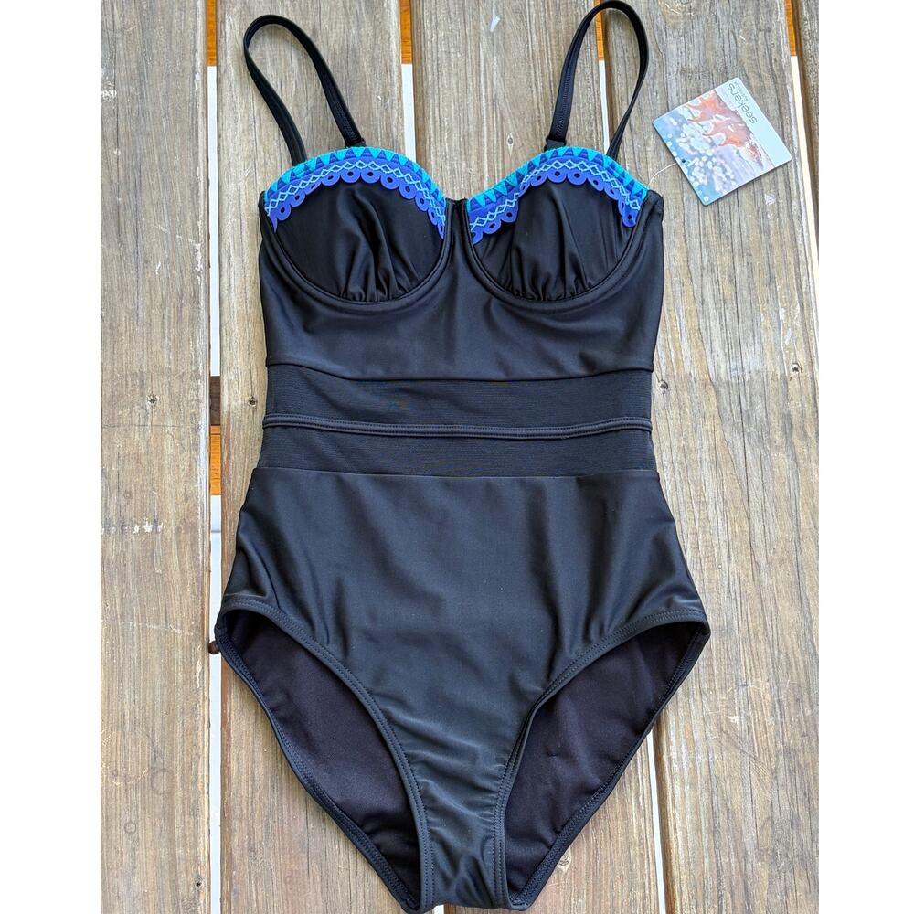 Seekers Australia Molded Underwire Scallop Lace Swimsuit Black Size 4 US